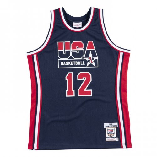 12 Stockton 1992 USA jersey navy heat pressed